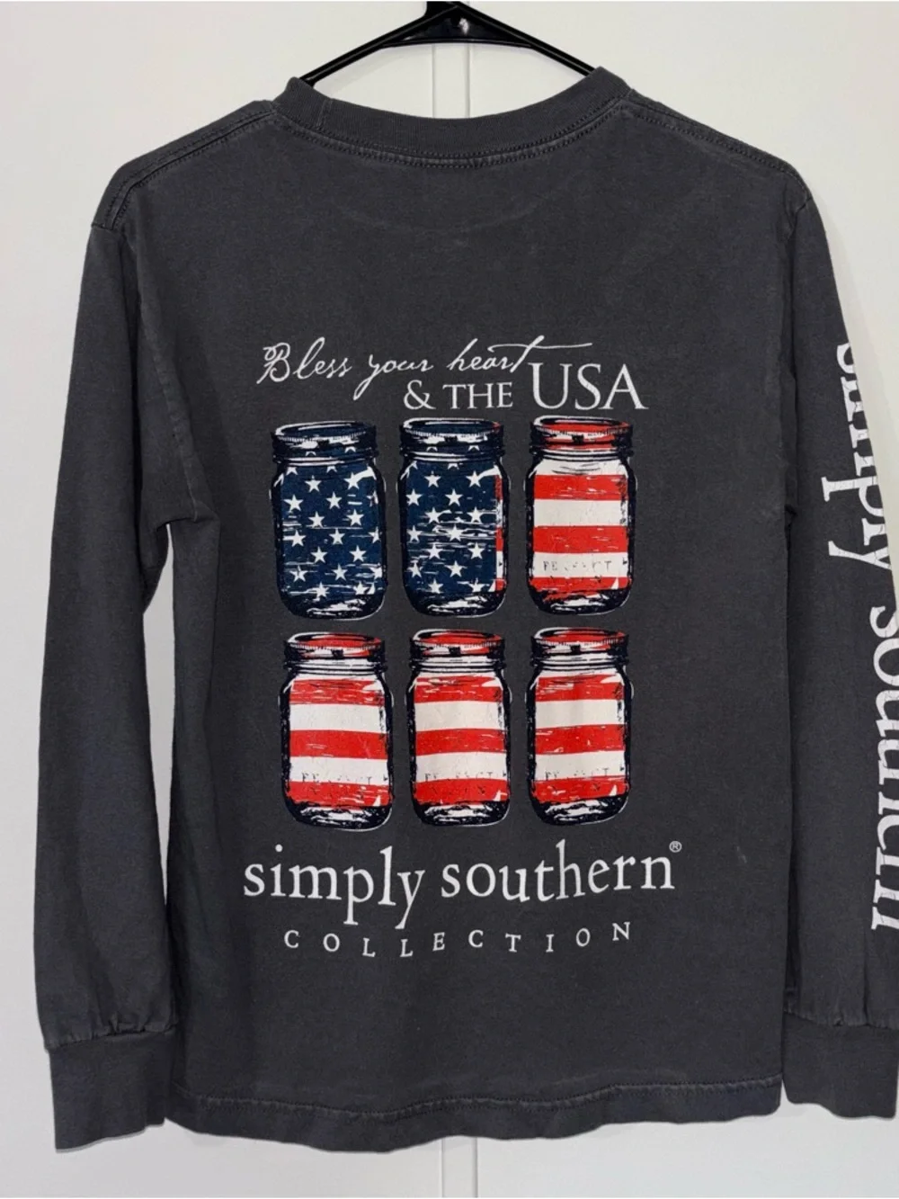 Simply Southern Charcoal Gray Long Sleeve Tee | USA Graphic Back - Picture 7 of 7